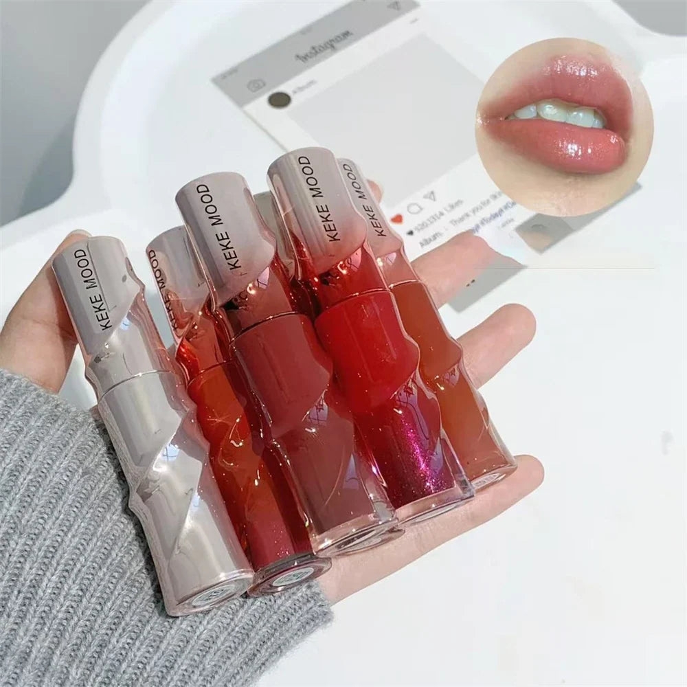 Crystal Nude Gray Glossy Lip Stain Mirror Korean Lip Glaze Sheer Nude Glitter Lip Tint Watery Shine Plumping Lipgloss Cosmetics