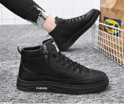 Men Boots Autumn High Top Leather Casual Shoes Fashion Cotton Shoes Flat Ankle Boots Business Outdoor Shoes Man Sneakers New