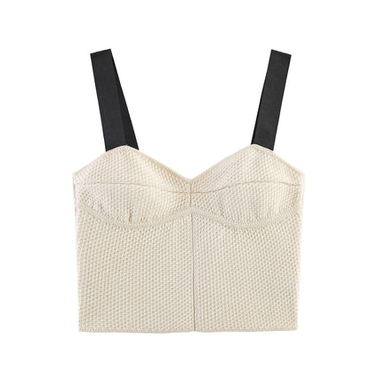 Summer minimalist style V-neck slim fit structured knit short sleeved knitted jacket with suspender short top and half skirt