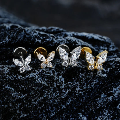 Right Grand ASTM F136 Titanium 16G Mini Butterfly CZ Labret Tragus Cartilage Conch Forward Helix Stud Nose Piercing Body Jewelry