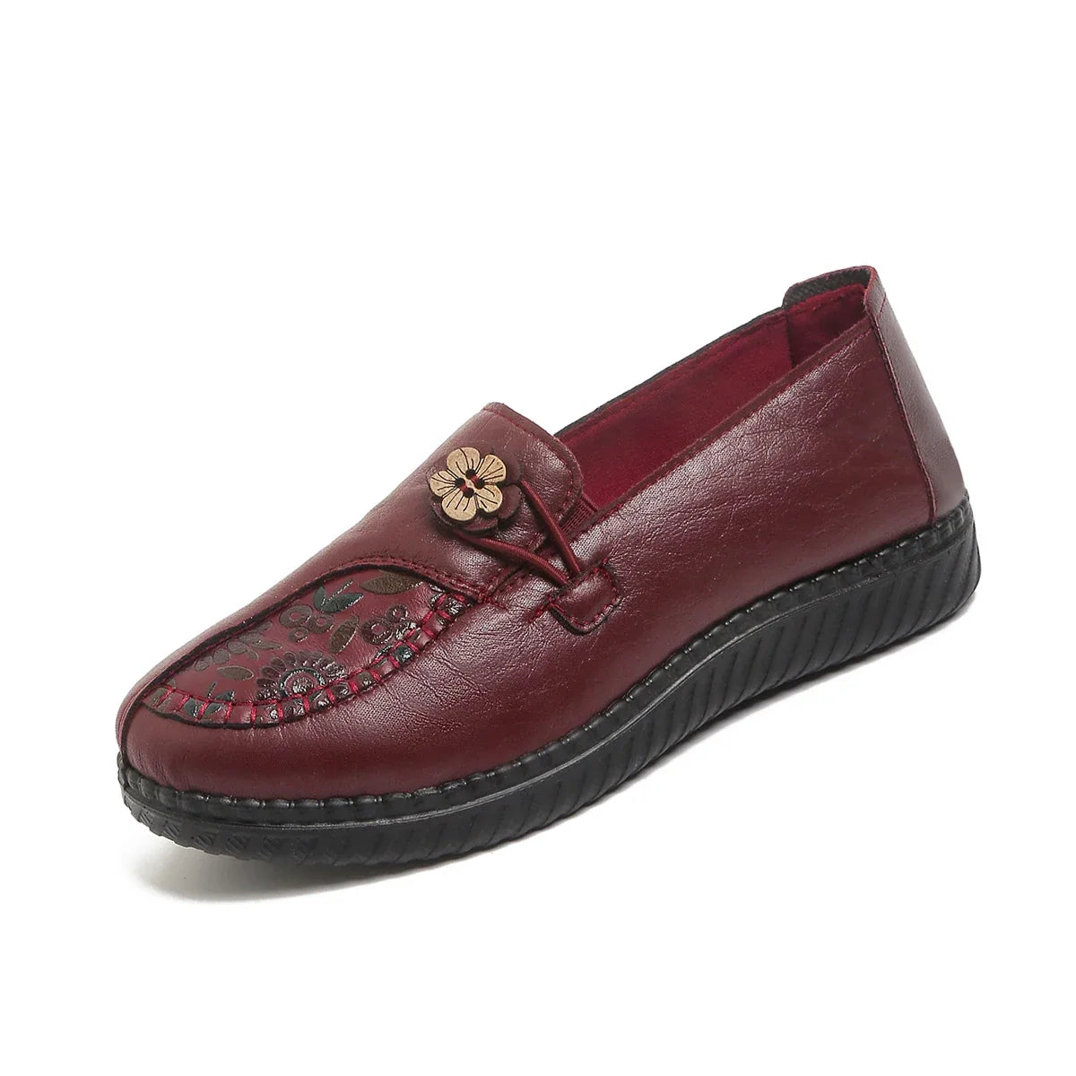 Comfortable Mom Shoes with Flower Ornament, Breathable Soft Sole Loafers, Casual Daily Shoes for Seniors