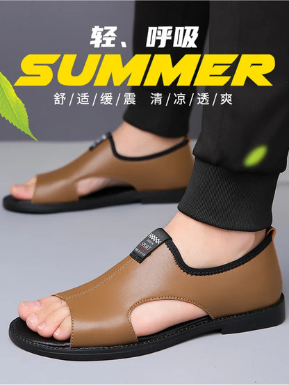 Brand Man Sandals Designer Fashion Leather Casual for Men Summer Comfortable Beach Slippers Outdoor Non-slip Men Sandalias 2026