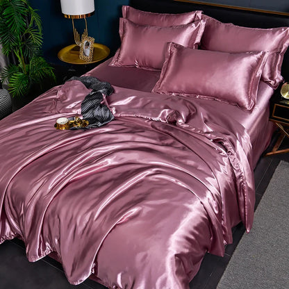 A/B Double-Sided Color Bedding Set Silky Satin Duvet Cover Bed Sheet Pillowcase Luxury Bedsheet King Queen Double Twin Size