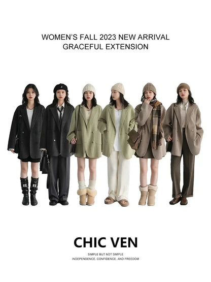 CHIC VEN Women's Woolen Coats Fashion Solid Loose Warm Jackets Korean Casual Office Lady Female Clothing Spring Autumn New 2026