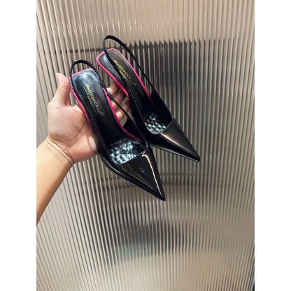 New Patent Leather Pointed Back Hollow Thin Heel Women's Sandals High Heels Thin Heel Sexy Back Hollow Temperament Single Shoe