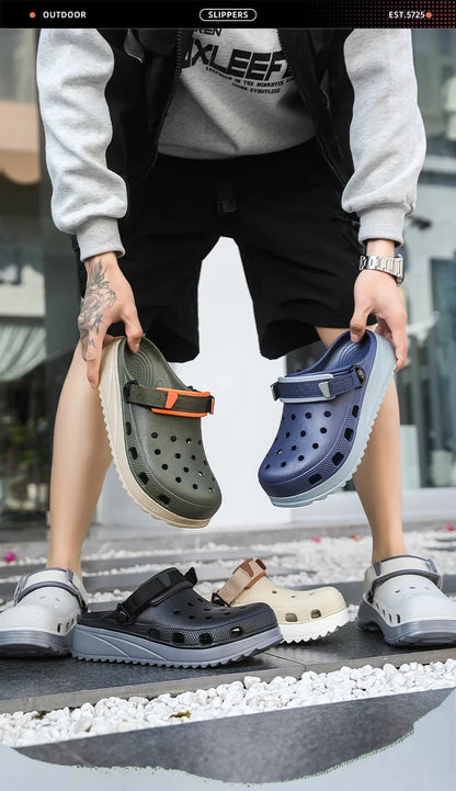 Casual Clogs Men 2026 New Trendy Summer Beach Sandals for Men Thick-bottom EVA Garden Shoes Closed-toe Fashion Slippers for Men
