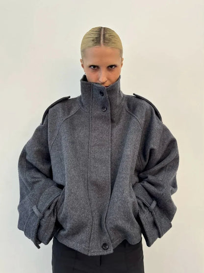 Fashion Oversize Lapel Suit Jacket Women Casual Single Button Pockets Female Coat 2025 Summer New Half Sleeve Jackets Streetwear