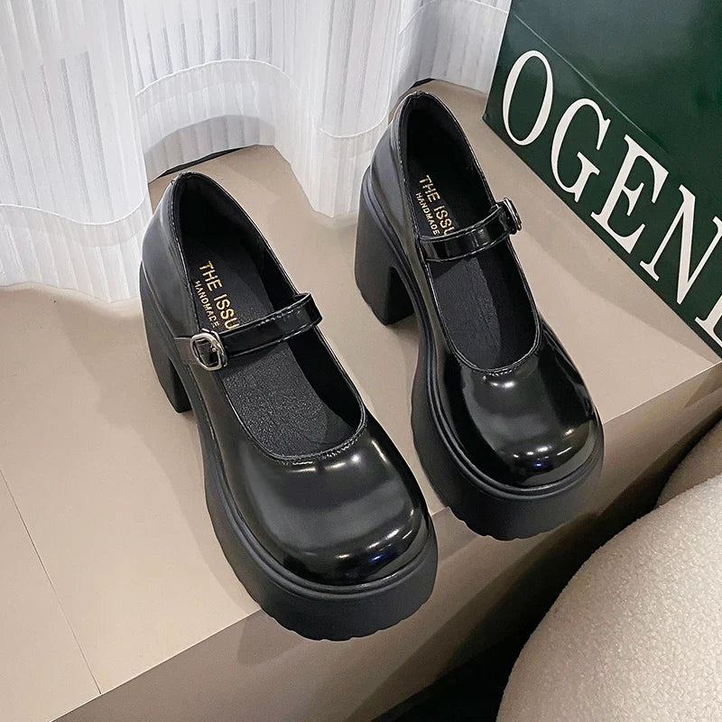 Black Super High Heels Mary Jane Shoes Women 2026 Goth Chunky Platform Pumps Woman Plus Size Ankle Buckle Party Lolita Shoes 42
