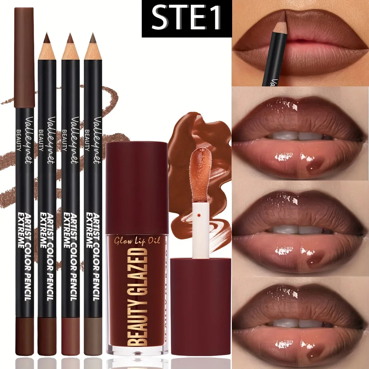 4Pcs Lip Liner & Lip Oil Set - Waterproof Matte Lip Pencils + Plumping Gloss Lipstick Kit, Long Lasting Makeup for Women