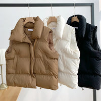 Women Fashion Autumn New 2024 Stand Collar Elegant Down Coats Warm Outerwear Casual Belt Sleeveless Winter Women Vests Jackets