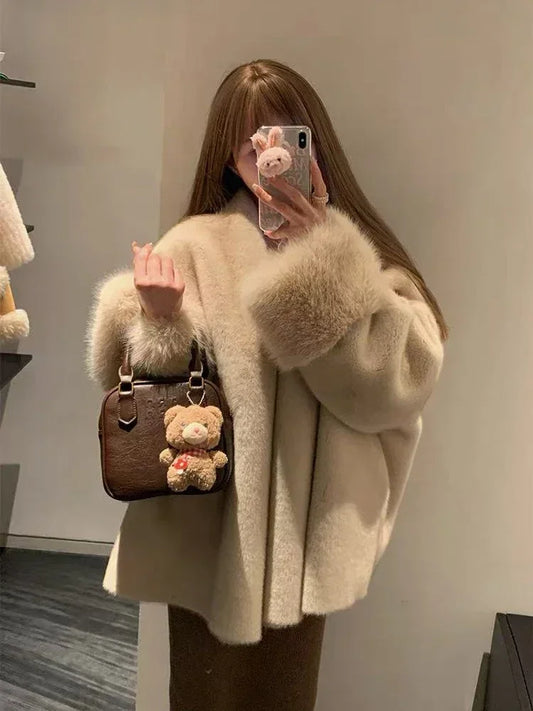 Faux Mink Fur Coat for Women Winter Thick Loose Hairy Casual Jacket Y2K Fashion Streetwear Long Sleeve Warm Fur Outerwear