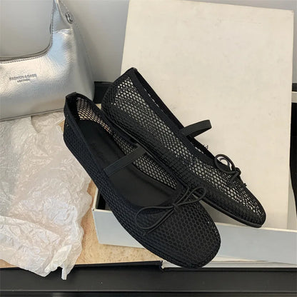 2025 New Luxury Spring/Summer Women Mesh Hollow Elastic Band Flat Bottom Non slip Casual Shoes Flat Bottom Shoes