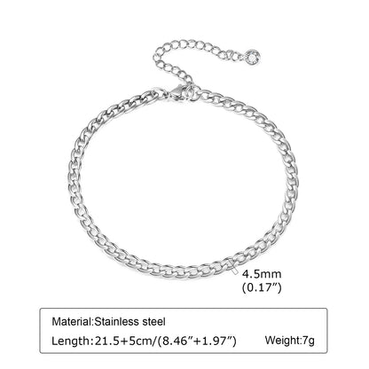 Silver Color Anklet Bracelets for Women Waterproof, Stainless Steel Layered Cuban Chain Herringbone Anklets Summer Beach Gift