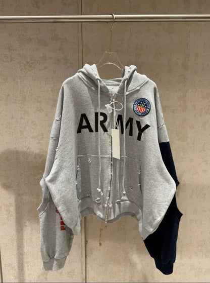 PROJECT G/R 2026 Patchwork ARMY Vintage Damaged Cardigan Pullover Men Women Best Quality Hoodie