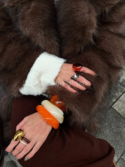 Neo Mint Ins Hot Fashion Girls Oversized Gradient Fur Coat Women 2024 Winter Thick Warm Outerwear Fluffy Faux Fox Fur Jacket