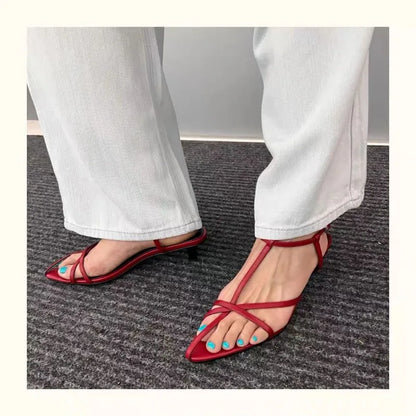 Women Sandal Summer New Fashion Narrow Band Ladies Gladiator Shoes Thin Low Heel Ankle Strap Dress Party Shoes