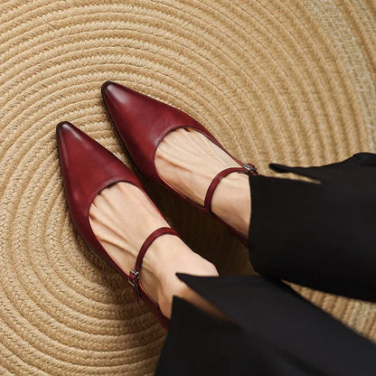 NEW Spring/Autumn Women Pumps Genuine Leather Shoes for Women Pointed Toe Thin Heel Shoes Shallow Buckle Strap Mary Janes Shoes