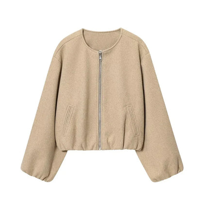 MUJER Black Bomber Jackets for Women Zipper Varsity Jackets Women Soft Cropped Jackets Woman 2025 Long Sleeve Winter Coat Female