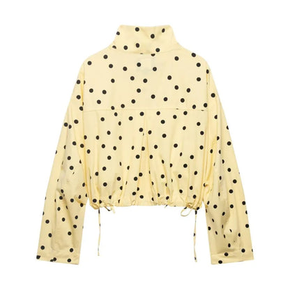Women's Polka Dots Jacket with Tie New 2026 Spring Long Sleeve High Collar Loose Women Versatile Short Coats Chic Female Jackets