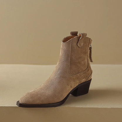 2025 Autumn Winter Trend Cow Suede Women Western Boots Black Brown Khaki Purple Green Burgundy Pointed Toe Ladies Ankle Boots