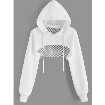 Street Sport Drop Shoulder Drawstring Hollow Out Super Crop Sports Hoodie Without Cami Top