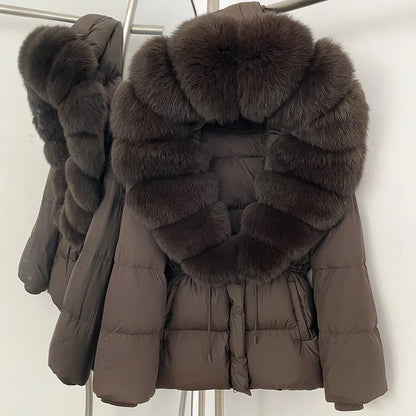 Reality Fur Jacket Real Fur Collar Duck Down Coat Female Winter Hooded Warm Fox Fur Coat Women Natural Raccoon Fur Puffer Jacket
