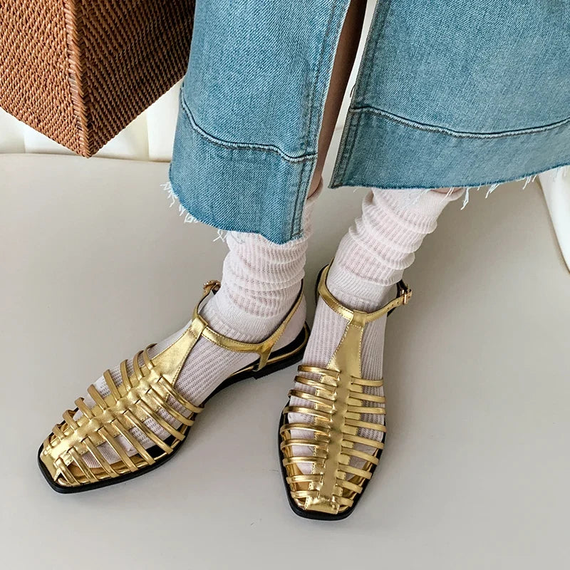 JOZHAMTA Size 34-43 Women Flats Sandals  Fashion Summer Shoes Real Leather Casual Sexy Round Toe Party Daily Dress Sandals