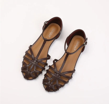 ZAROY Women's Sandals Summer Casual Footwear T-tied Cross Strap Flat Sandals Weave Hollow Roman Sandalia Zapatos сандали