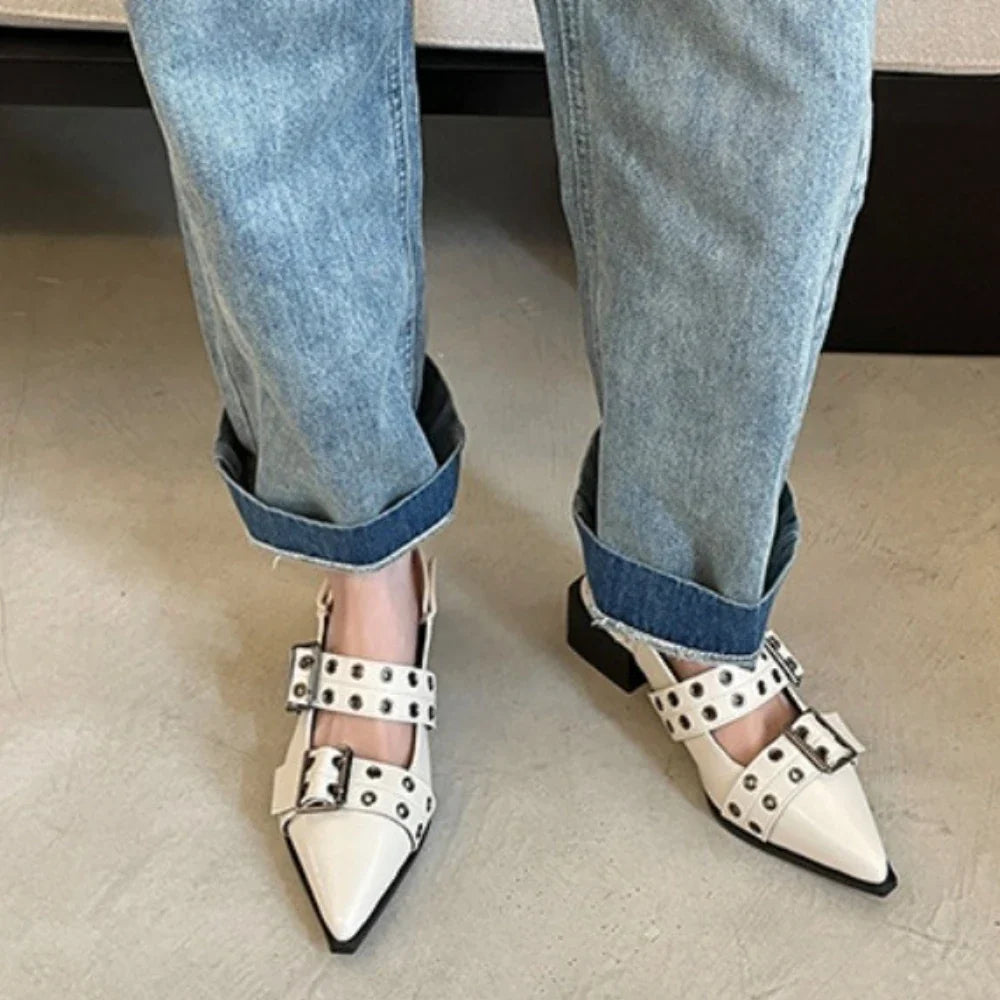 New Women Sandals Shoes Pointed Toe 2025 Spring Fashion Shallow Footwear Slingbacks Ladies Sandals Flats Shoes Big size