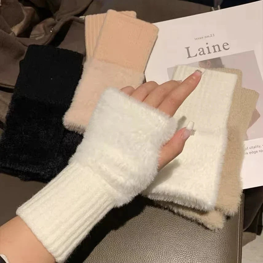 Women's Long Fleece Winter Gloves, Soft Warm Hand Warmer with Elastic Cuffs, Comfortable Cold Weather, Outdoor & Casual Wear