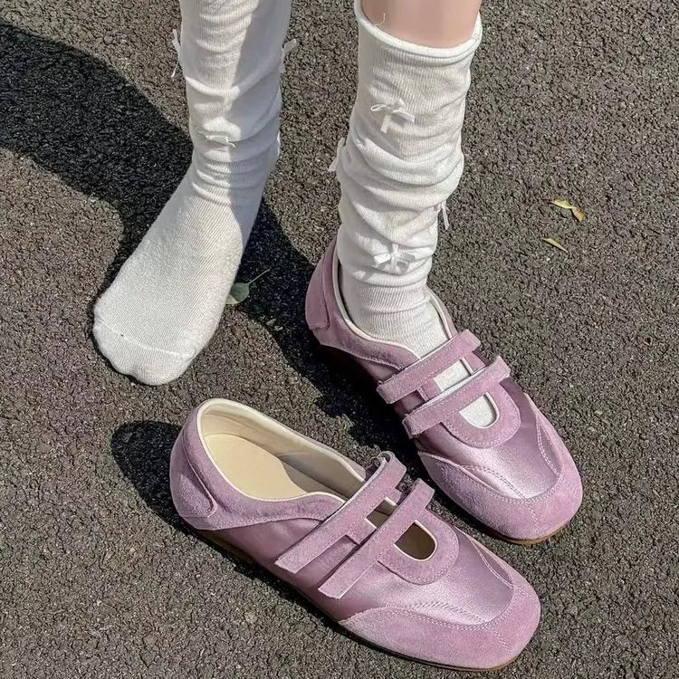 2026 Spring Autumn Women's Mary Janes | French Style Canvas Slip-on Flats | Wide Toe Box Velcro Soft Sole Casual Shoes