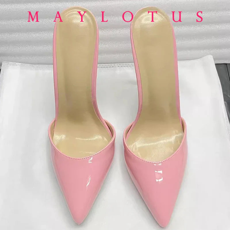 Pointed Toe 8/10/12 cm High Heel Mule for Women with a Distinctive Style, Wearing Ultra High Heel Half Slippers Externally
