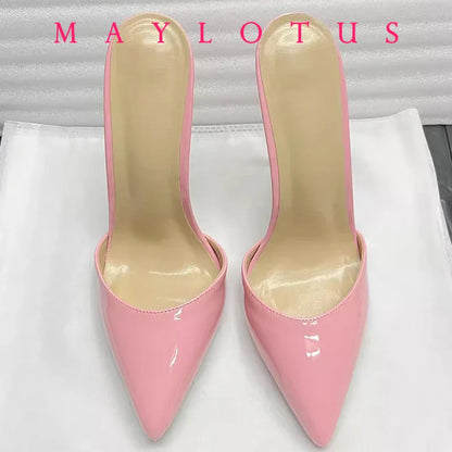 Pointed Toe 8/10/12 cm High Heel Mule for Women with a Distinctive Style, Wearing Ultra High Heel Half Slippers Externally