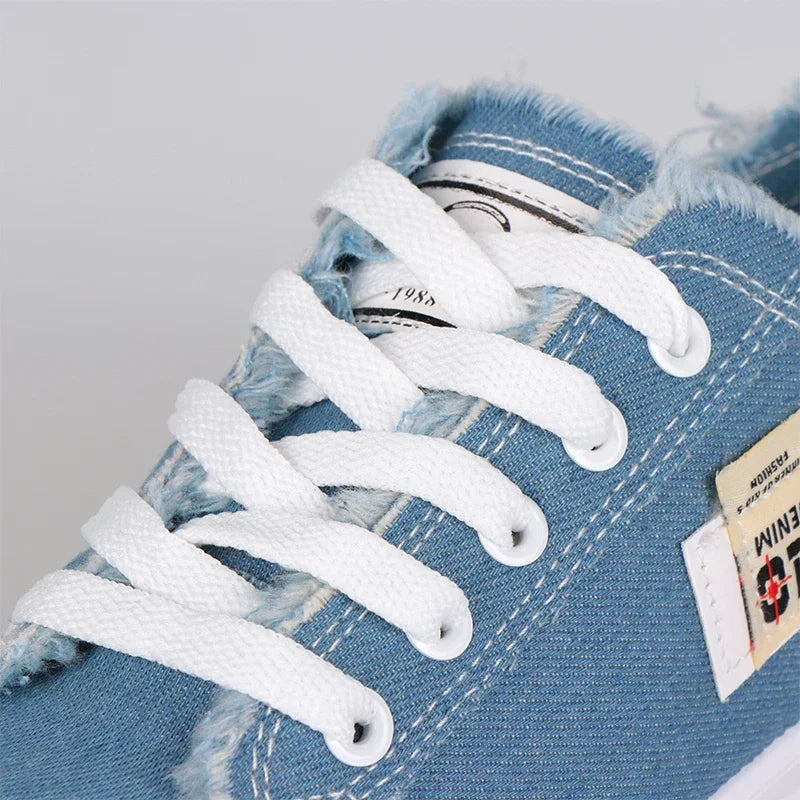 2024 Spring Summer Women Canvas Sneaker Low Top Denim Sneakers Ladies Lace-Up Flat Canvas Board Shoes Female Sapatos Femininos