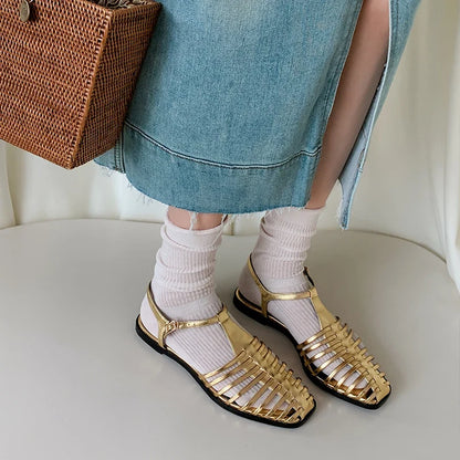 JOZHAMTA Size 34-43 Women Flats Sandals  Fashion Summer Shoes Real Leather Casual Sexy Round Toe Party Daily Dress Sandals