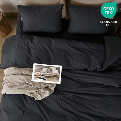 Washed Cotton Bed Linen Bedding Set 4 Pieces Bed Sheets Set Solid Color Comforter Cover Couple Queen King Size Bed Quilt Cover
