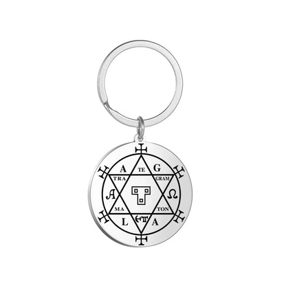 Dawapara Protection Secret Seal of Solomon Pendant Keychain Witchcraft Hexagram Wealth Fortune Amulet Stainless Steel Jewelry