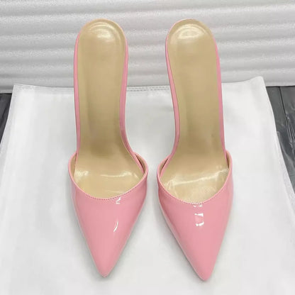 Pointed Toe 8/10/12 cm High Heel Mule for Women with a Distinctive Style, Wearing Ultra High Heel Half Slippers Externally
