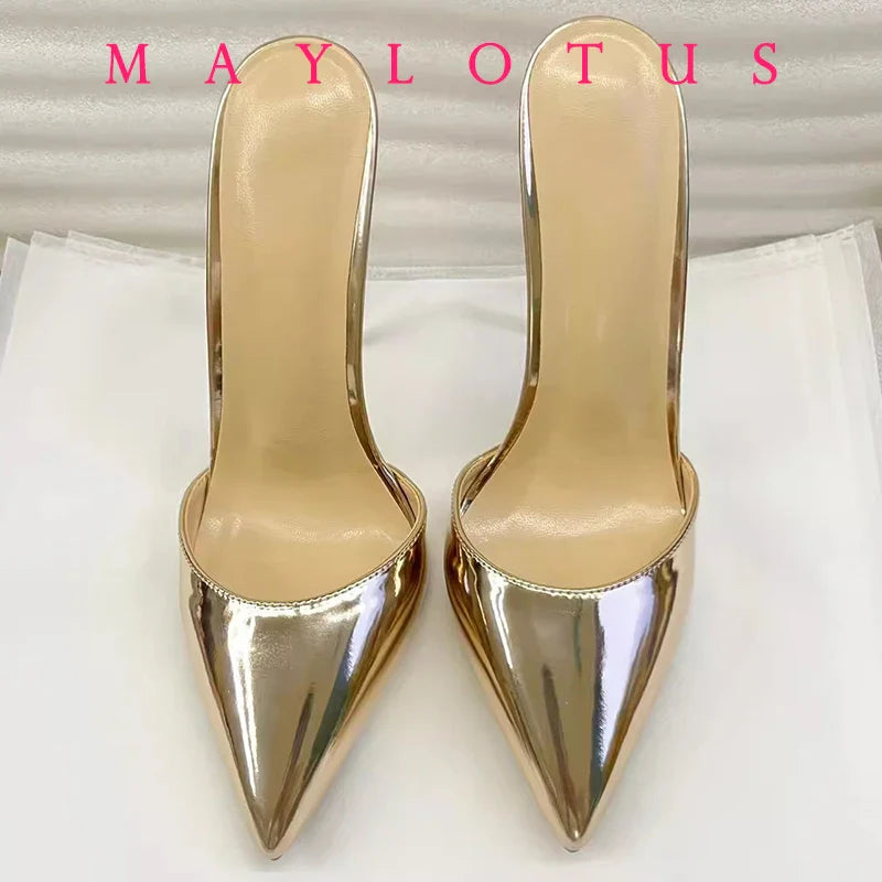 Pointed Toe 8/10/12 cm High Heel Mule for Women with a Distinctive Style, Wearing Ultra High Heel Half Slippers Externally