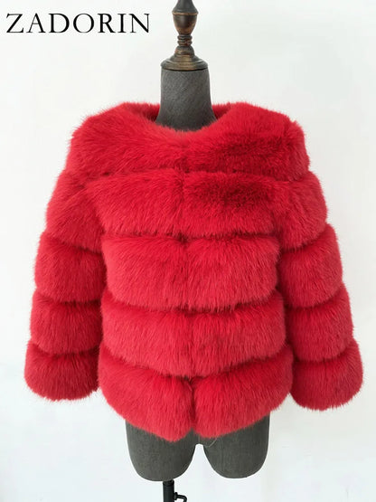 ZADORIN S-6XL Mink Coat Winter Black White Faux Fur Coat Woman Elegant Fluffy Faux Fur Jacket Top Short Fur Coats Woman Clothing