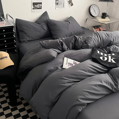 Washed Cotton Bed Linen Bedding Set 4 Pieces Bed Sheets Set Solid Color Comforter Cover Couple Queen King Size Bed Quilt Cover