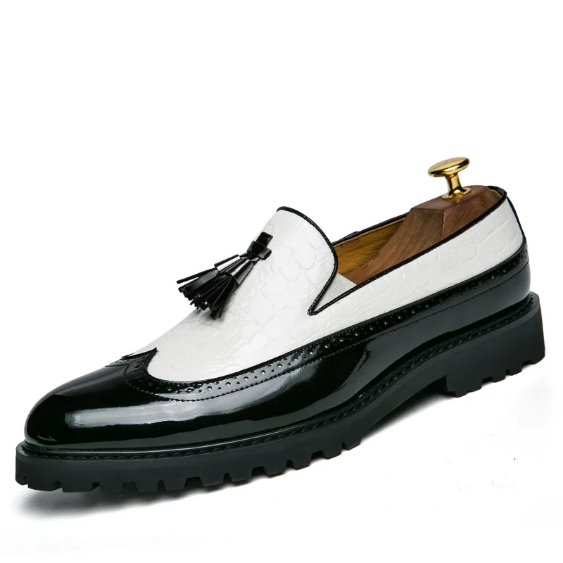 Men Loafers PU Splicing Tassel Decoration Low Heel Comfortable Classic Daily Business Men Shoes