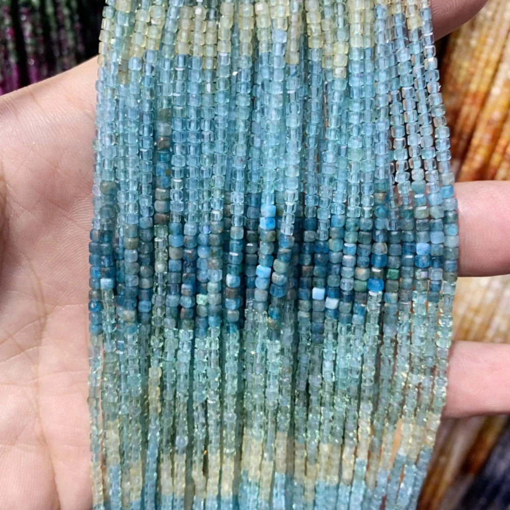2x2mmNatural Colored Tourmaline Blue Tourmaline Faceted Cube Beads Square Stone Beads for JewelryDIY Making  Gemstone Loose Bea