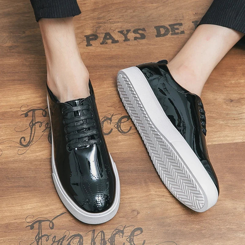 Spring Autumn Leather Shoes High Quality Patent Leather Casual Shoes Lace Up Sneakers Green Fashion Sole Designer Leather Shoes