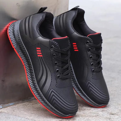 Waterproof Men's Sneakers Casual Running Shoes Soft Bottom Black Leather Sports Shoes