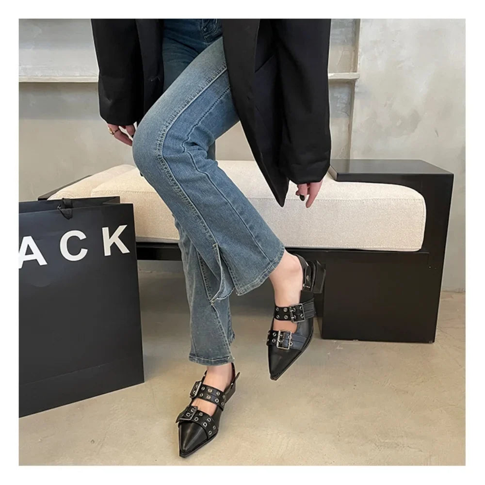 New Women Sandals Shoes Pointed Toe 2025 Spring Fashion Shallow Footwear Slingbacks Ladies Sandals Flats Shoes Big size