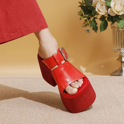GKTINOO 2026 Summer New Genuine Leather Thick Soled Height Increasing Slippers Fashionable Women's Super High Heels Sandals