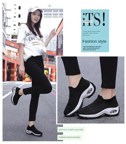 Women Sneakers Summer Fashion Black Sports Casual Shoes Breathable Mesh Lightweight Air Cushion Non-Slip Running Shoe Zapatillas