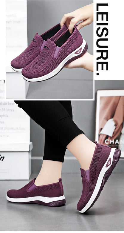 Women's Shoes Spring and Autumn New Mesh Breathable Casual Shoes Outdoor Lightweight Non-slip Wedge Heel Thick-soled Sneakers