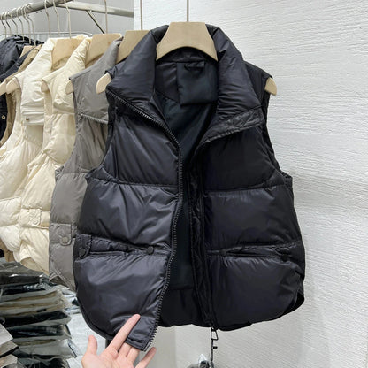 Women Autumn Winter Down Cotton Vest Jacket 2025 New Women Loose Stand Collar Vest Coat Women Short Vest Jacket Cotton Waistcoat